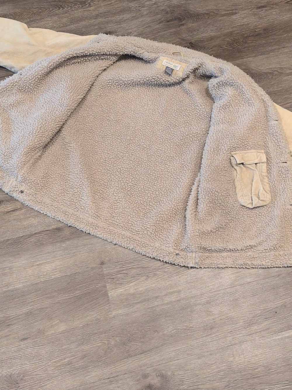 Vintage Y2K Worn Urban Pipeline Up Khaki Tan Corduroy Sherpa Men's Medium Coat - Picture 10 of 10